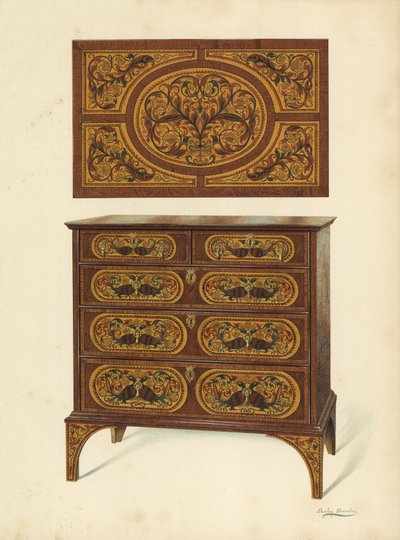 Chest of Drawers Inlaid with Marqueterie by Shirley Charles Llewellyn Slocombe